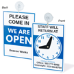 Custom 2-Sided Building Manager Be Back Sign